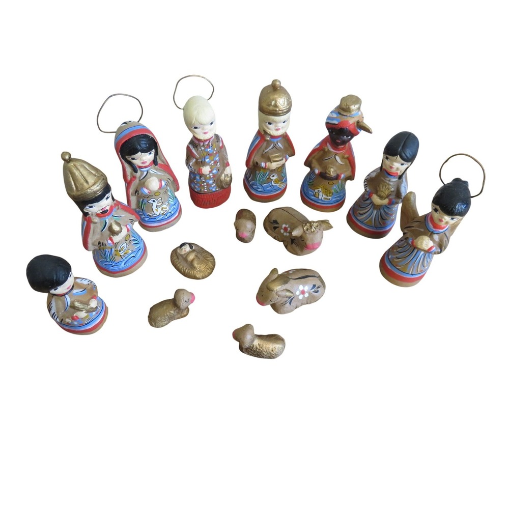 Vintage Hand Painted Clay Nativity Set 14 Piece Mexican Folk Art - Picture 6 of 6